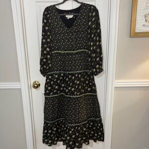 Anthropologie Karoline Tiered Black Floral Maxi Dress